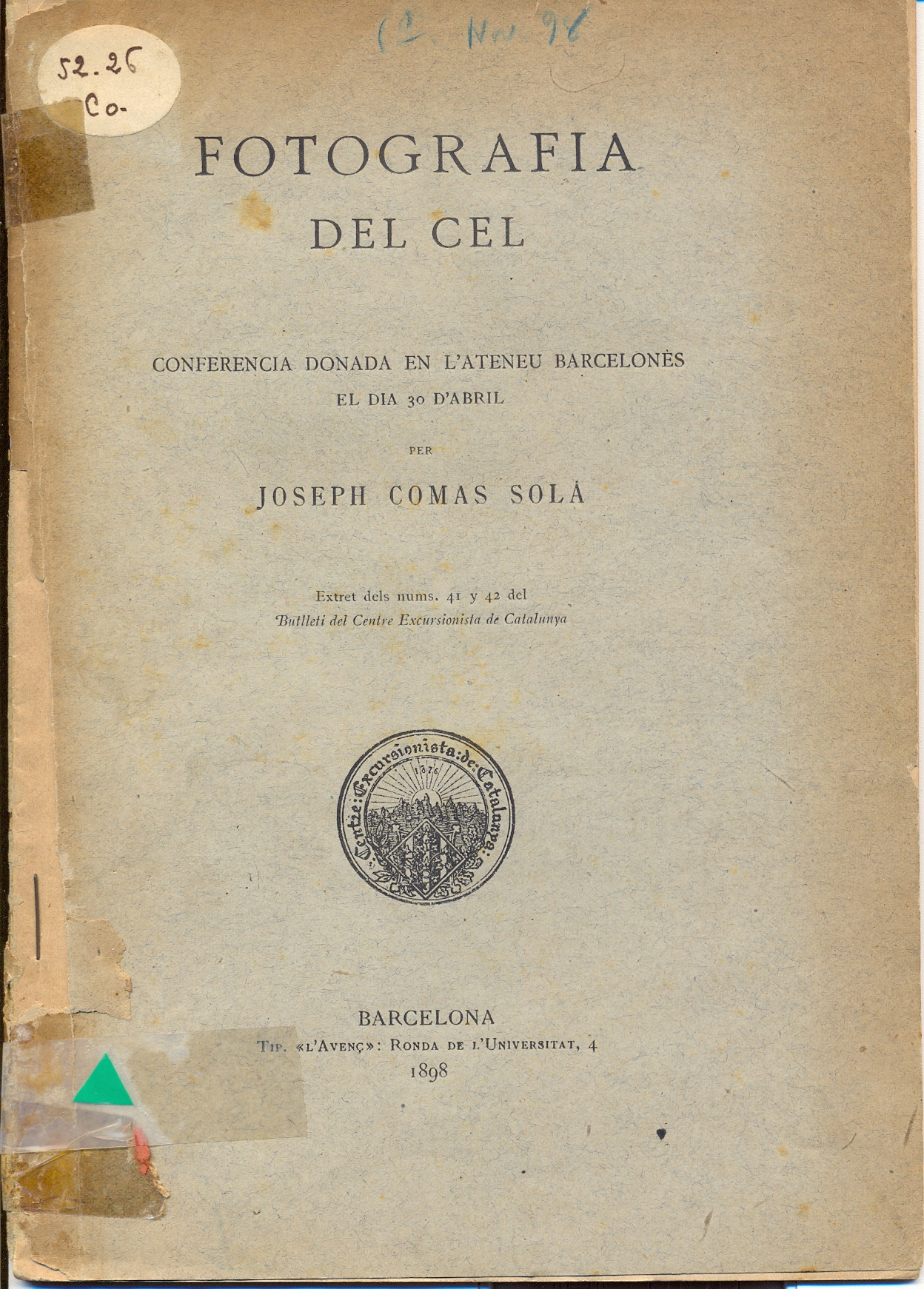Fotografia del cel : Conferència donada en l'ateneu Barcelonès el dia 30 d'abril - Portada